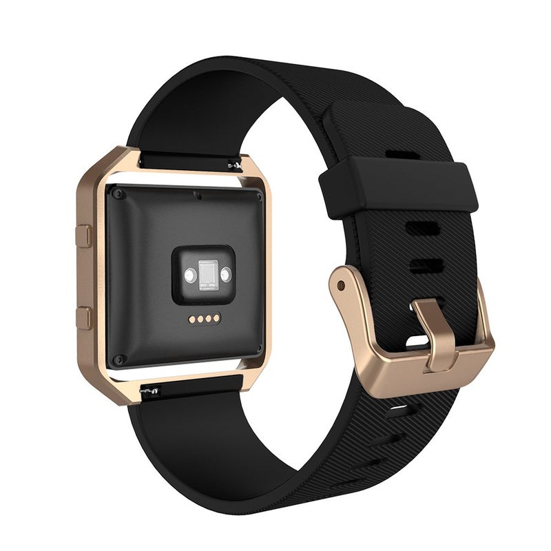 Simpeak Sport Band Compatible with Fitbit Blaze Smartwatch Sport Fitness, Silicone Wrist Band with Meatl Frame Replacement for Fitbit Blaze Men Women, Small, Black+Rose Gold Frame - Image 3